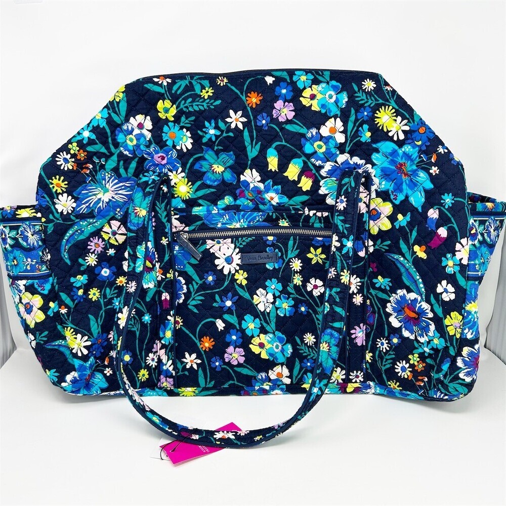 Vera Bradley Weekender Travel Duffle Bag Large Blue Floral Moonlight Garden